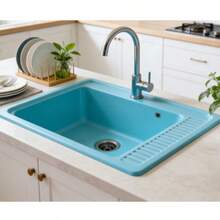 1-Pack Plastic Wash Tub - 69x45x21cm Utility Sink With Integrated Drainboards On Both Sides, Easy To Clean And Maintain, Color Random, Perfect For Home, Garage, And Outdoor Use - MultiWarna - View 6