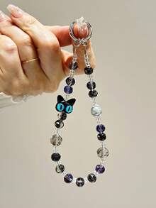 猫眼水晶手机挂绳，手机腕带，短款手机挂饰 - 彩色 - 查看 2