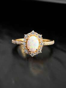 1pc Women's Oval Full Diamond Ring, Luxury Personalized Ring, Suitable For Women's Daily Wear - Gold - View 3