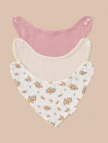 3pcs/Set Soft Breathable Baby Floral Print Drool Bibs - Multicolor - View 3
