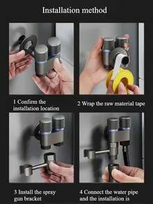 6pcs/Set Modern 2-In-1 Multi-Functional Toilet Sprayer, Wall-Mounted High Pressure Toilet Bidet Spray Set With Dual Control, 3-Way Valve, Retractable Hose And Bracket, Suitable For Bathroom, Toilet, Shower, Kitchen, Ideal Gift - Black - View 10