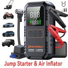 PAIIVIROKU Jump Starter With Air Compressor, 5 In 1 Function Jump Box 5000A Peak 150PSI Jump Starter Battery Pack With Digital Tire Inflator, Car Battery Charger Portable (Suitable For Engines With A Displacement Of Less Than 7 Liters) Fast Charging USB Output, LED Emergency Lighting - Qy03 - View 11