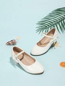 春夏新款女童白色连衣裙鞋，儿童厚底圆头可爱公主鞋带蝴蝶结 - 白色 - 查看 1