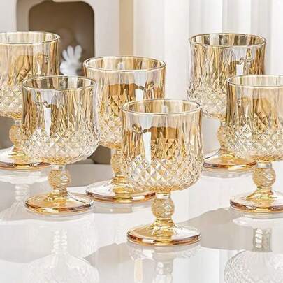 6pcs New Nordic High-Quality Glass Wine Glasses, Thick & Large Brick Pattern Stemware, Cocktail, Brandy, Red Wine, Whiskey & Beverage Glassware Set