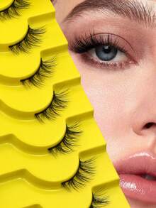 GROINNEYA 9 Pairs Natural Makeup Strip Half Eye Lashes Glam Volume Lashes D Curl Wispy Soft Half Lashes 3D Criss-Cross Semi-Eyelashes Downy Lightweight False Lashes,Random Style,Suitable For Dates And Daily,Versatile Makeup Look - fox eye lashes - View 2