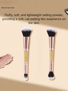 2-In-1 Dual-Ended Makeup Brush, Foundation Brush, Blush Brush, Contour Brush, Large Fluffy Fan Brush + Precise Angled Brush, Oil Control Base Makeup Tool - Multicolor - View 6
