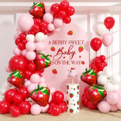120pcs Strawberry-Themed Balloon Arch Set, Includes Strawberry Foil Balloons And Red, Pink, And White Latex Balloons. Perfect For Birthday Parties, First Birthday Celebrations, Gender Reveal Parties, Proposal And Engagement Decorations, And Valentine's Day, It's The Ideal Choice For Creating A Sweet Strawberry-Themed Party.