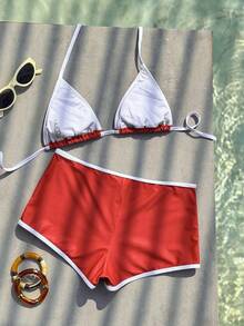 女士泳装比基尼，可爱休闲芙蓉热带花卉印花沙滩套装，红色时尚套装/外出服/生日服/休闲/Y2K/2000年代/Y2K服装/优雅/复古/街头风/度假服/音乐节沙滩装，2026年夏季 - 紅色 - 查看 6