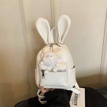 Korean Style Women Rabbit Ear Backpack, Large Capacity Niche Design Casual Backpack, Simple Fashionable Shoulder Bag - A - View 13