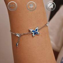 1件优雅甜美的925纯银镂空心形蝴蝶镶嵌立方氧化锆首饰，适合日常、派对、节日、约会、送礼等场合。 - 銀色 - 查看 6