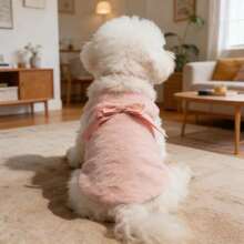 1件宠物仿毛皮蝴蝶结背心，保暖抓绒外套，适合小型犬（如泰迪犬、贵宾犬、马尔济斯犬等），秋冬季穿着 - 粉色 - 查看 16
