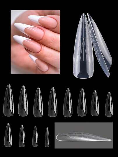 48PCS Nail Dual Forms, Poly Nail Gel Stiletto Nail Molds Clear Acrylic Nail Tips, Full Cover Reusable Nail Forms For Builder Nail Gel Nail Art Design Salon&DIY