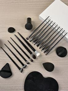 38件套黑色化妆刷套装，专业化妆工具，包含化妆海绵、粉扑、硅胶化妆刷清洁垫、粉底刷、眼影刷、晕染刷、眉刷 - 黑色 - 查看 2
