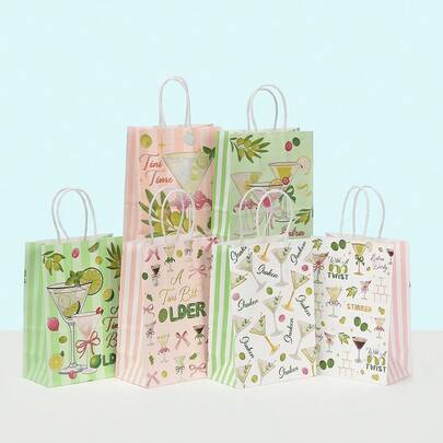 12个装简约纸质礼品袋，印花手提袋，适合春季生日派对、户外野餐、寻宝游戏等场合，可重复使用多用途手提袋