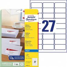 AVERY Zweckform J4792-25 Adressetiketten/Adressaufkleber (675 Etiketten, 63,5x29,6mm auf A4, bedruckbar, selbstklebend, für DIN B6/C6 BriefkuVe..rts, Papier matt, Inkjet-Drucker) 25 Blatt, weiß-6336 - Papier-weiß - Übersicht 1