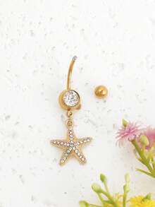 1件海星肚脐环，优雅女士身体饰品，适合海滩度假 - 金黃色 - 查看 4
