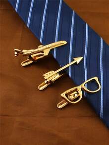 1pc Punk Style Personalized Gold-Tone Tie Clip, Suitable For Men's Formal Occasions - Gold - View 4