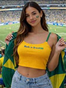 Cropped Brazil Thin Strap Tank Top World Cup 2026 - 黃色 - 查看 1