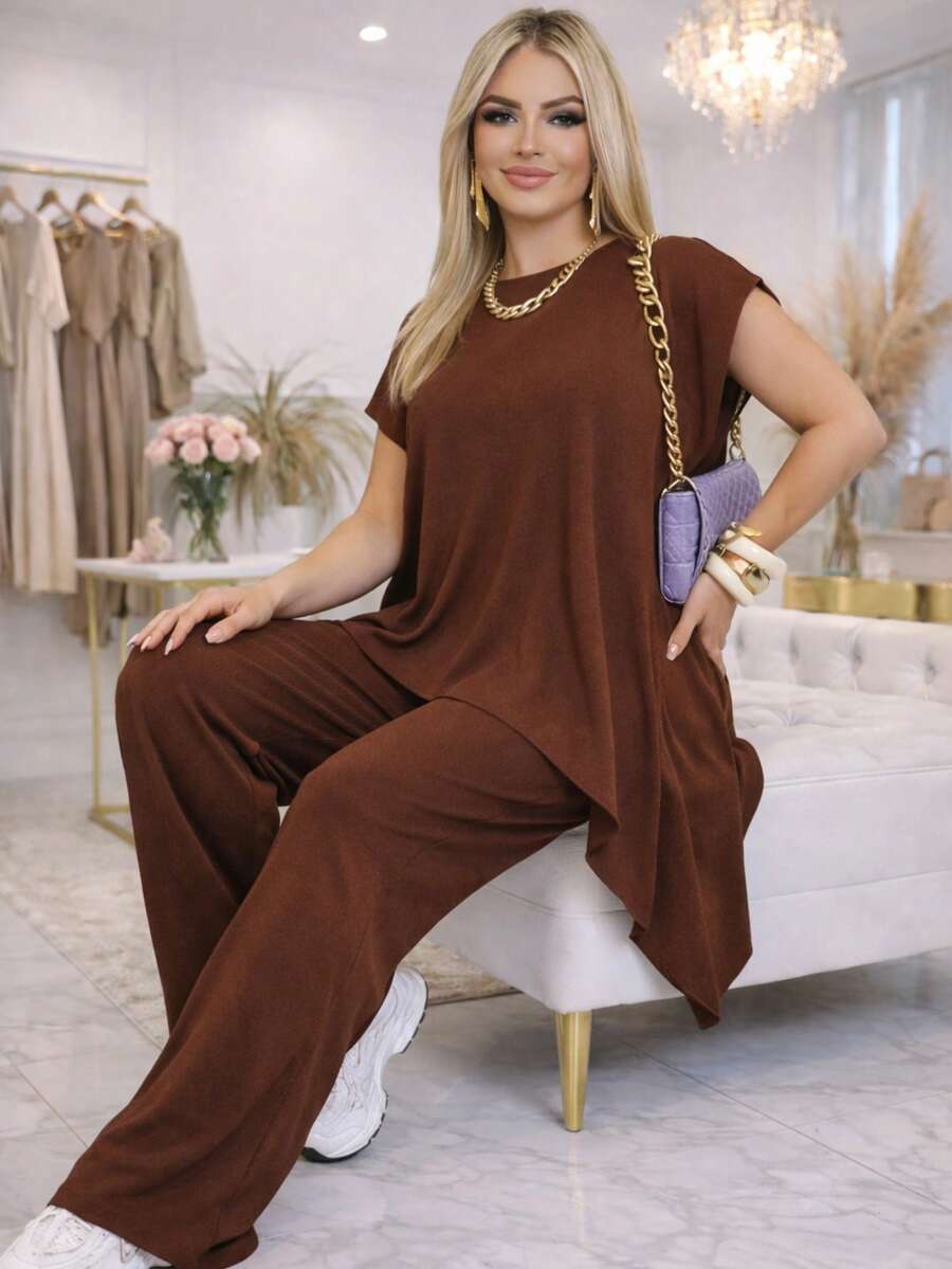 Casual Elegant Asymmetrical Split House - Rust Brown - View 1