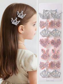 Bộ 10 kẹp tóc hình bướm/vương miện/thỏ đính đá màu hồng và trắng cho bé gái, phụ kiện tóc kiểu công chúa thanh lịch, thích hợp sử dụng hàng ngày. - Nhiều màu - Xem 7