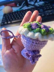 手工钩编玫瑰花钥匙扣，创意针织钥匙圈，情人节礼物 - 彩色 - 查看 10