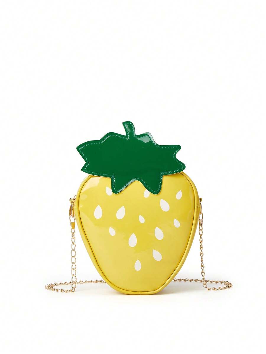 Túi đeo vai nữ thời trang thường ngày, đa năng, chất liệu PU, có dây xích, ví đựng điện thoại hình trái cây dễ thương, túi đeo vai bất đối xứng hình quả dâu tây, thích hợp cho đi làm, du lịch, chụp ảnh và sử dụng hàng ngày. - Màu vàng - Xem 1