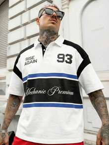 Áo polo nam hai mặt in chữ pixel "Rise Again", họa tiết game 8-bit cổ điển, chất liệu mềm mại, kiểu dáng cơ khí tương phản, phù hợp cho sinh viên và dạo phố. - Xanh và trắng - Xem 1