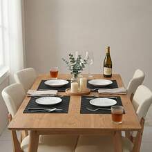 4件/6件套简约黑色格子防水防油皮革餐垫，可水洗 - 黑色 - 查看 3