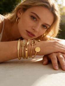 5件套开口手镯套装 - 高端简约复古风开口手镯套装 - 精致设计，适合派对、节日和送礼 | 女士时尚珠宝，节日珠宝 | 奢华时尚 | - A - 查看 3