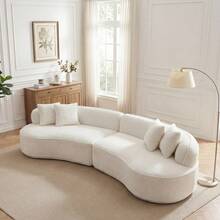 Modern Curved Sectional Sofa Cloud Modular Couch Boneless Couch Cream Boucle Upholstery, 114" L X 36.6" W X 27.9" H, No Assembly Required Contemporary Living Room Furniture | No-Assembly, Curved Boneless Sofa - 白色 - 查看 1