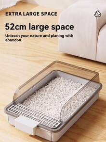 1 Semi-Enclosed Cat Litter Box With Raised Design To Prevent Litter Scatter, Large Capacity Waste Compartment, Extra-Large Cat Litter Scoop For Quick Cleaning - Black Litter Box - View 5