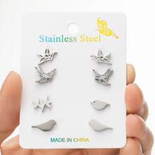 4对/套不锈钢鸟形耳环套装，饰有小动物鸟类图案，男女皆宜，是理想的生日礼物首饰。 - ZH043 - 查看 8