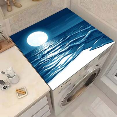 1片月夜波浪图案保护垫 - 防刮擦、吸湿，适用于洗衣机和冰箱，可用于洗衣房、厨房台面、洗碗机，易于清洁，适配洗衣机，现代家居装饰设计，防止刮擦和液体泼溅。