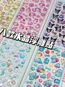 3D Crystal Clear Cartoon Anime Style Cute Stickers, Dreamy Sweet Girly Style, Minimalist Design, Presenting Various Artistic And Practical Graphic Elements - Multicolor - View 2