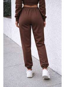 Women's Comfortable Jogger Sweatpants For Winter, Plain - 鏽棕色 - 查看 2