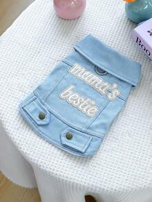 1pc Pet Clothes, European And American Style, Korean Style Poodle, Teddy, Small Dog, Puppy, Happy Dog & Cat, Casual Fashion Cute Lovely Mommy's Good Friend Outerwear - Blue - View 4