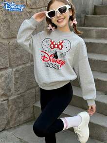 This Officially Licensed Disney Children's Hoodie Features Adorable Cartoon Designs With Disney Elements, Including Mickey Mouse's Iconic Red And White Polka-Dot Bow, A Disney Castle Motif, And The Disney 2026 Logo. The Overall Design Has A Disney-Themed Holiday Commemorative Style, Creating A Very Dreamy Atmosphere. - 淺灰色 - 查看 1