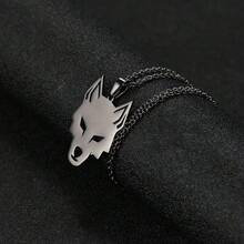 Collar con colgante de "Cabeza de Lobo" minimalista de acero inoxidable | Estilo hip-hop europeo y americano | Accesorio | Resistente al agua y a la decoloración - Negro - Ver 4