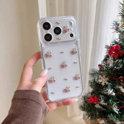 1 pieza Funda protectora de metal con lazo en forma de corazón rosa estilo Ins 3D, cobertura completa y a prueba de golpes, compatible con las series 11 12 13 14 15 16 17, regalo ideal para familia, amigos y festividades