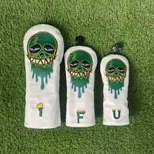 熔岩绿骷髅高尔夫球杆套，涂鸦艺术高尔夫球杆套，街头风高尔夫球杆套，高尔夫配件 - 白色 - 查看 3