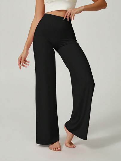 1pc Women's Spring/Summer Loose Fit Wide Leg Pants, Casual Sports Yoga Dance Trousers, Waist Cinching, Leg Slimming, Elongating, Soft Nylon Fabric, Comfortable & Fashionable For Gym, Yoga, Dance, Outdoor, Casual, Commute, Events