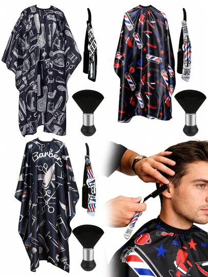 3pcs/Set Men's Grooming & Shaving Tool Kit, Includes Barber Apron, Manual Razor, Neck Brush, Shaving Brush, Vintage Style Shaving Razor, Ideal For Barbershop Or Home Use