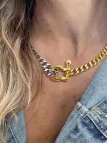 1件防水18K镀金不锈钢盒式链项链，带厚扣吊坠，女士首饰 - 彩色 - 查看 11