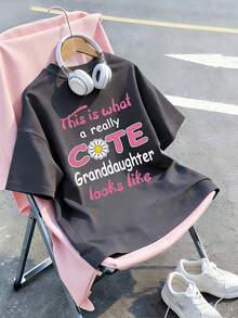 Tween Girls' Casual Graphic Print Crew Neck Short Sleeve T-Shirt, Summer Top - Dark Grey - View 5