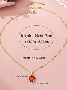 1pc Red Heart Pendant Necklace, Fashionable & Elegant, Suitable For Parties, Banquets And Daily Wear - Yellow Gold - View 3