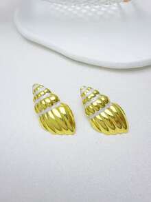 四对不锈钢海螺形耳钉，海洋主题设计，适合日常佩戴和参加派对。 - 彩色 - 查看 4