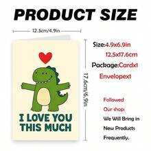 1PC Cute Cartoon Dinosaur Love Card (With Envelope) - "I Love You This Much" Playful Message, Perfect For Couples/Family, Warm & Heartfelt Greeting Card - Multicolor - View 6