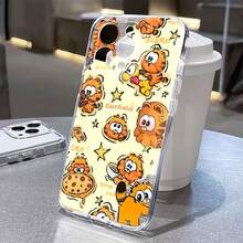 Dibujo animado de  con pizza, fideos, estrellas y fondo amarillo. Esta elegante funda es compatible con Samsung, Apple, OPPO, , etc. Fabricada en TPU flexible, resistente a golpes y arañazos, ofrece una excelente protección contra caídas y un agarre cómodo. Es un regalo ideal para familiares, amigos y seres queridos, y una opción perfecta para festivales. - transparente - Ver 3