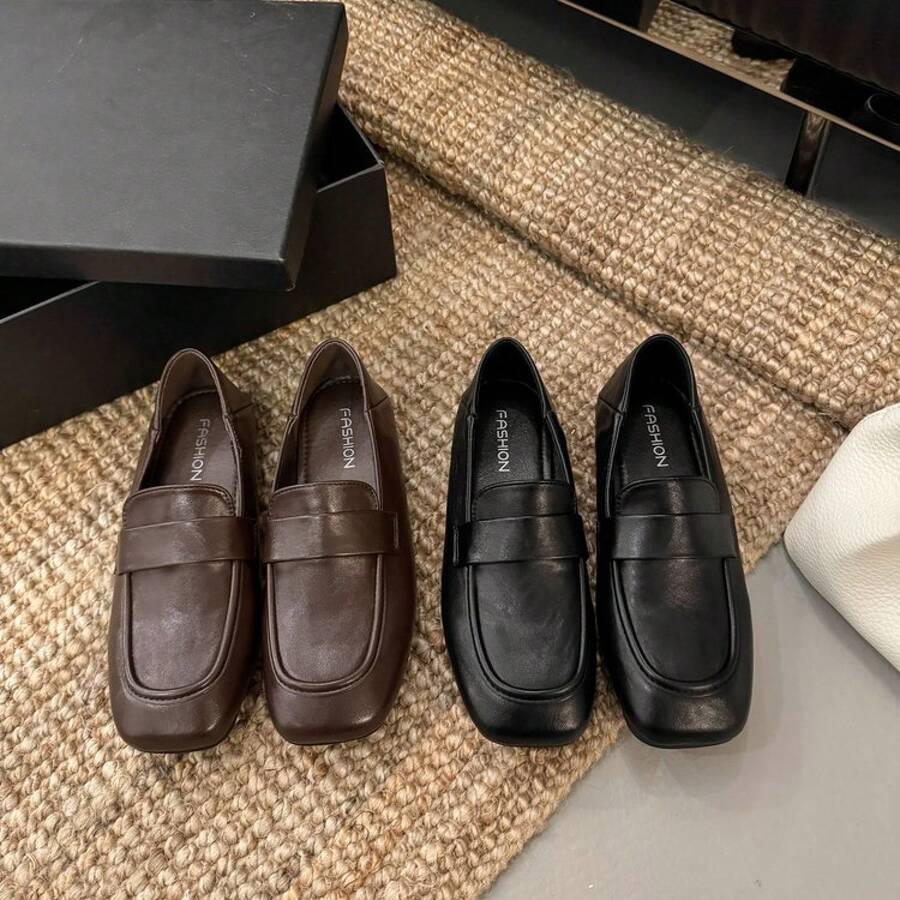 Mocasines planos de estilo clásico británico para mujeres, nuevos zapatos casuales retro de otoño - Negro - Ver 1