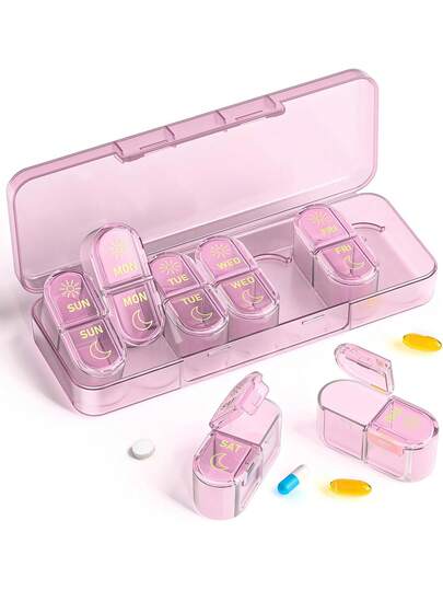 2 Times/Day Pill Organizer, AM PM 7-Day Pill Box, 2 Times Per Day Pill Case, 7-Day Travel Pill Box, Medication Vitamin Fish Oil Supplement Dispenser